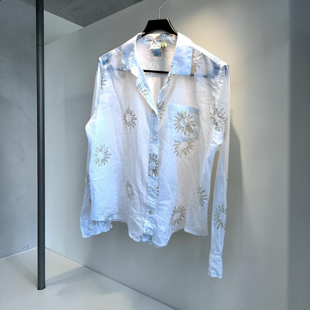 Calypso St. Barth Womens Medium M White Floral Button Down Blouse Top Cotton